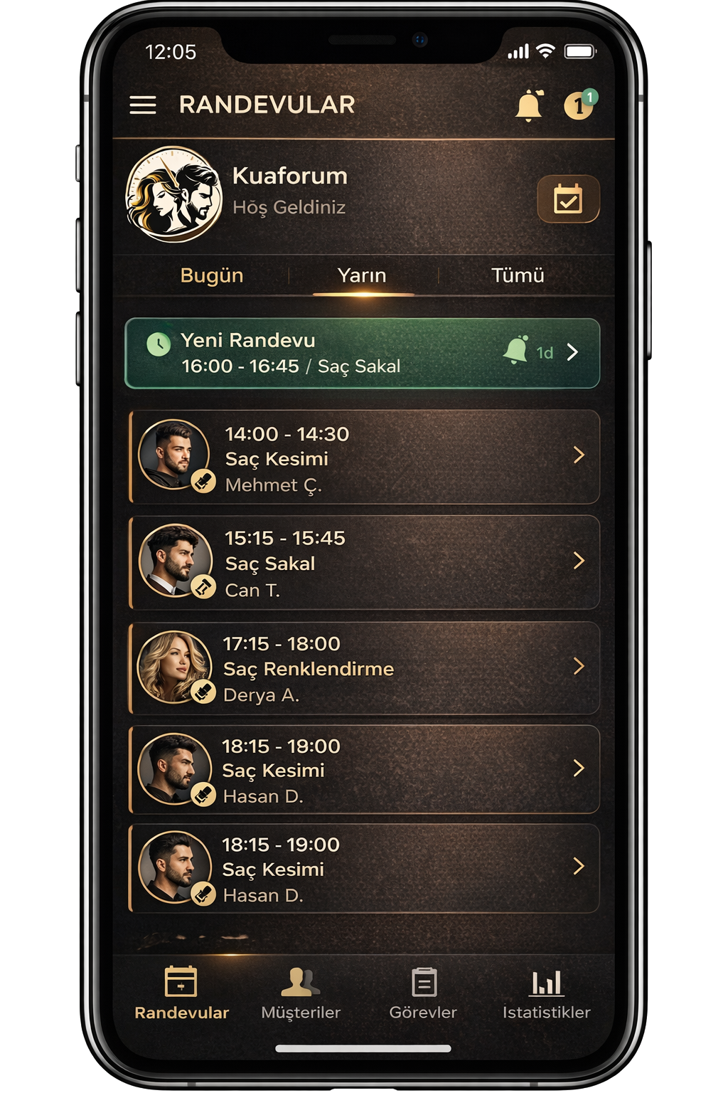 Kuaforum mobil uygulama ekranı ön izlemesi